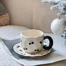 Axyaa 10oz Korean Style Ceramic Coffee Mug with Saucer Hand Painted Tea Cup Set