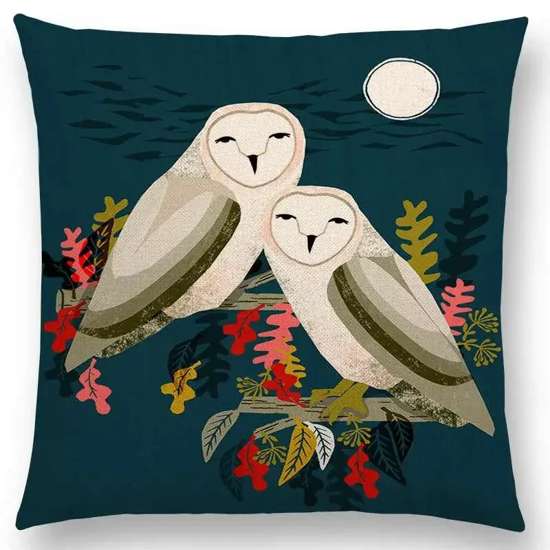 Axyaa Bird-Floral Teacup & Lepidoptera Cushion Cover for Decor & Sofa