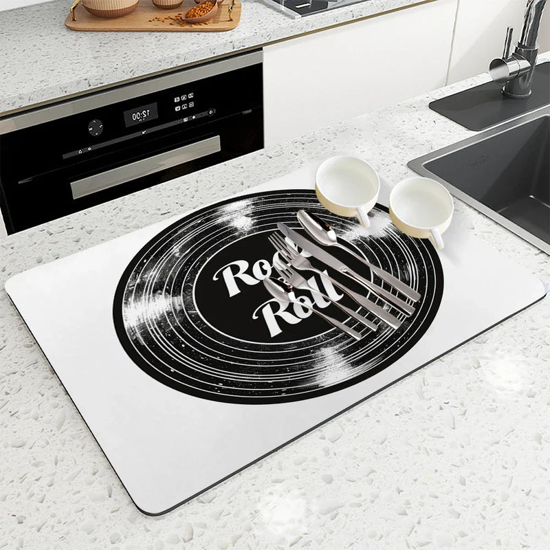 Axyaa Black Drying Mat: Non-Slip Absorbent Kitchen Counter Mat for Tableware