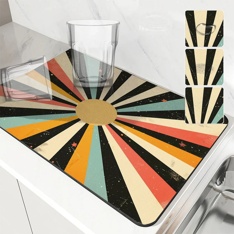 Axyaa Geometric Solar Kitchen Drying Mat - Quick Dry Dish Draining Mat