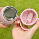 Axyaa Pink Daisy Insulated Stainless Steel Water Bottle