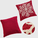 Axyaa Christmas Tree Snowflake Cushion Cover in Green and Red, Embroidered 45x45cm Square Pillowcase