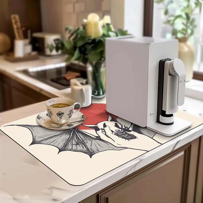 Axyaa Halloween Bat Drying Mat: Absorbent Anti-Slip Placemat for Table Cup Drying
