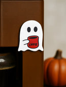 Axyaa Ghost Wooden Stickers: Cute Ghost with Coffee Cup Design for Decorating Fridge & Coffee Machine
