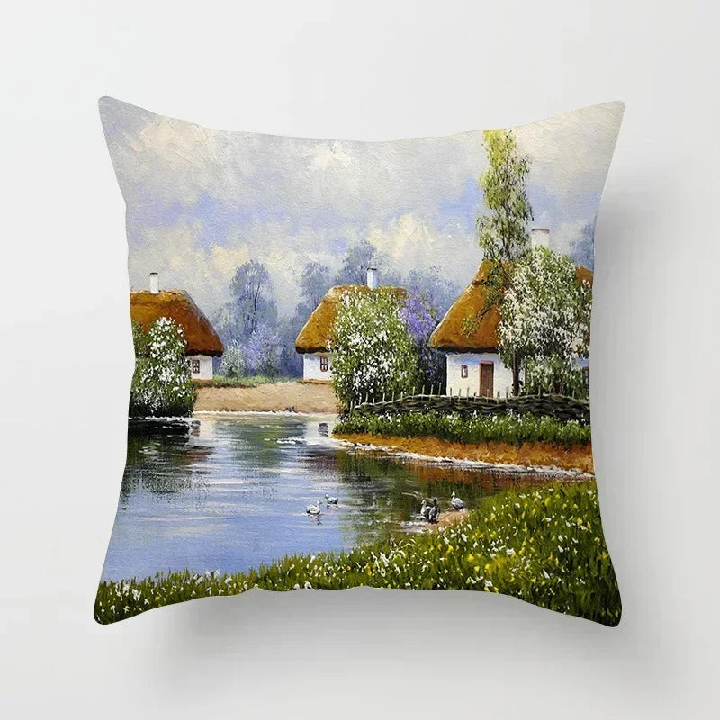 American Country Oil Painting Landscape Pillowcase by Axyaa for Home & Office Decor