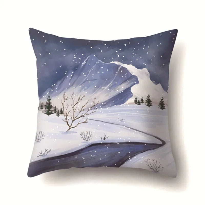 Axyaa Winter Snow Scene Print Pillow Cover 45X45CM