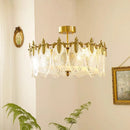 Axyaa Retro Leaf Glass Ceiling Chandelier - Luxurious Full Copper Light for Bedroom, Living Room, Dining Room