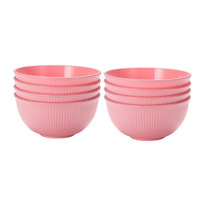Axyaa Pink Vertical Grain Bowl Set - Pack of 8