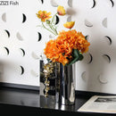 Axyaa Golden Flower Relief Ceramic Vase for Table Decoration and Floral Arrangement