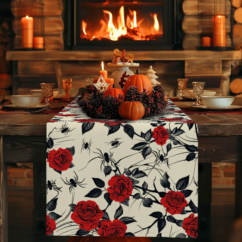 Halloween Rose Table Runner by Axyaa: Festive Farmhouse Decor for Parties & Weddings