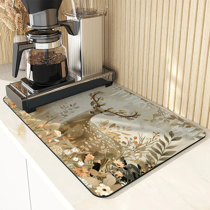 Axyaa Coffee Mat Deer Leaf Kitchen Drying Mat Absorbent Drain Pad Placemat