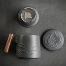 Axyaa Ceramic Tea Mug with Strainer, Lid & Wooden Handle - Unique Gift for Dad