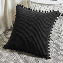 Axyaa Corduroy Stripe Fur Ball Cushion Cover