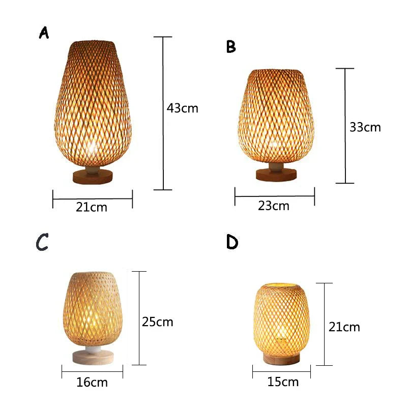 Axya Bamboo Table Lamp: Handmade Bedroom Living Room Decor Bedside Desk Light