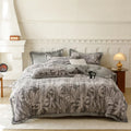 Axyaa Winter Velvet Zebra Stripe Flower 5D Print Duvet Set