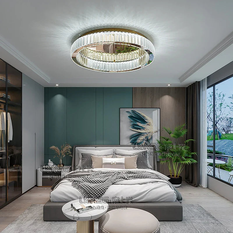 Luxury Round Crystal LED Ceiling Lamp for Bedroom Living Room by Axyaa