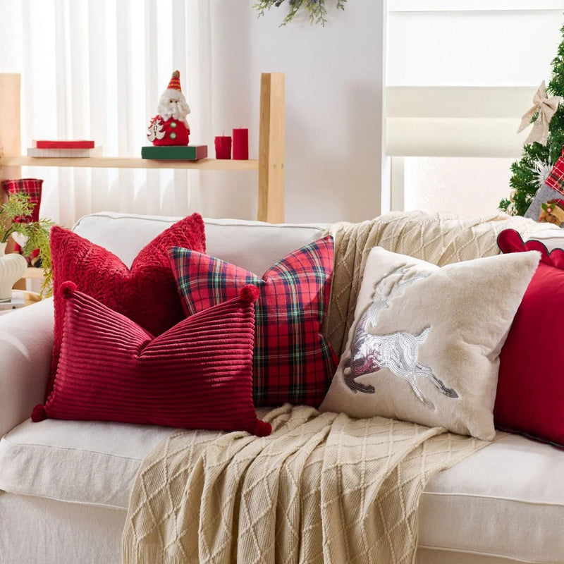 Axyaa Christmas Deer Star Pillow Cover - Cozy Soft Plush Striped 45x45cm