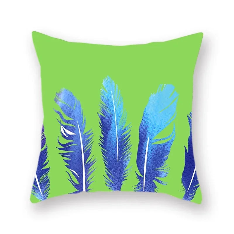 Axyaa Avocado Green Feather Print Pillow Cover 45x45cm