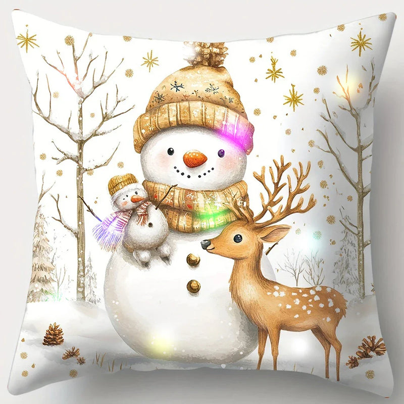 Axyaa Christmas LED Luminous Pillowcase with Snowman Santa Reindeer Pattern