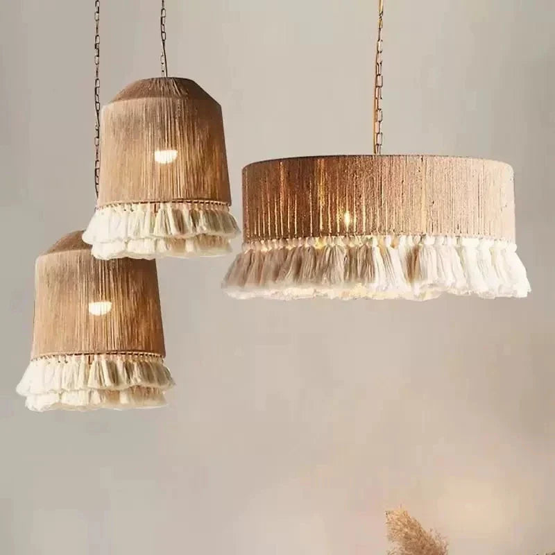 Axyaa Retro Hemp Rope Pendant Lights with Tassel, Hand-woven for Bedroom and Dining Room