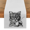 Axyaa Cat Glasses Mouse Pencil Drawing Table Runner