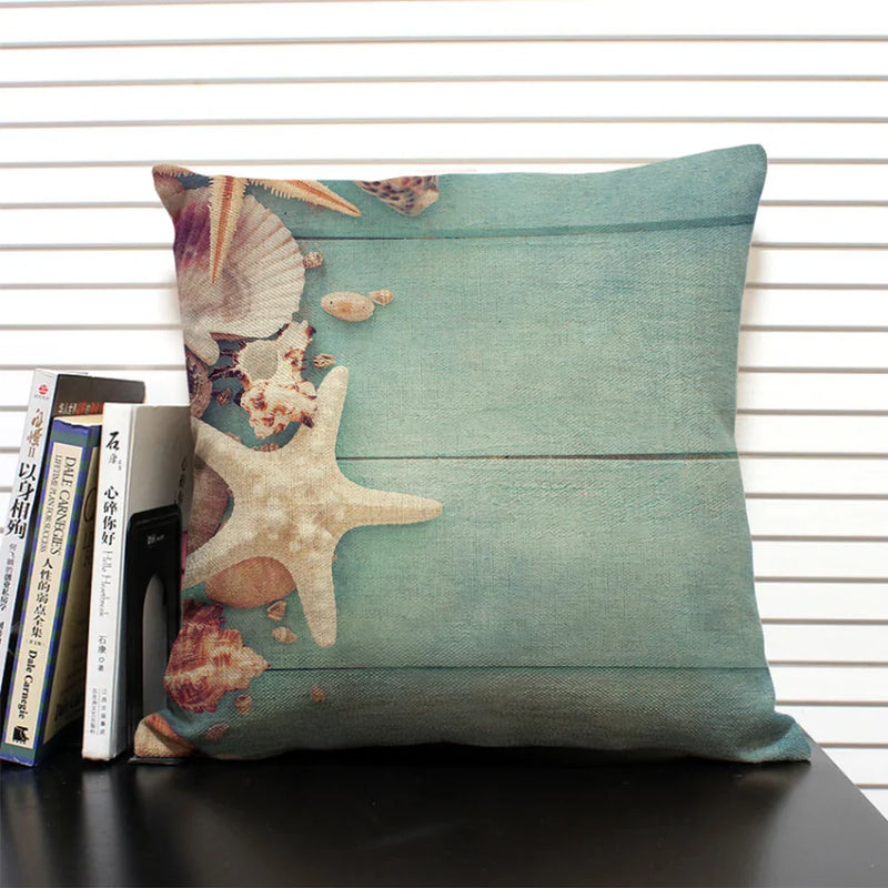 Axyaa Shell Print Cushion Cover for Living Room Sofa, 45x45cm
