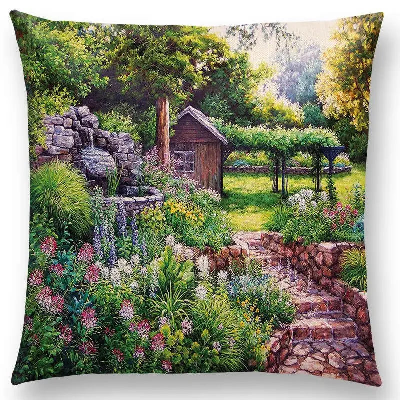 Axyaa Castle Lighthouse Scenery Painting Cushion Cover - Sofa Pillowcase