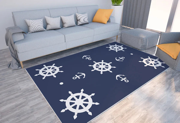 Axyaa Nautical Anchor Rudder Printed Carpet Soft Floor Mat for Home Living Room