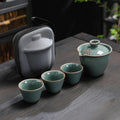 Axyaa Ceramic Travel Tea Set with Kuaike Cup, One Pot, Three Cups - Chinese Kung Fu Tea Set