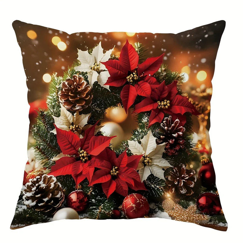 Axyaa Christmas Flower Candle Bell Pillow Cover for Living Room Home Decor