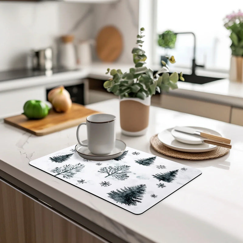 Axyaa Christmas Silhouette Drying Mat: Non-Slip Absorbent Kitchen Counter Mat