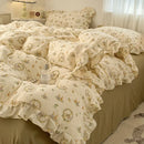 Axyaa Princess Style Ruffle Lace Bow Bedding Set - 4pcs