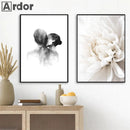 White Rose Dahlia Romantic Flower Palm Leaf Wall Art Canvas Painting Bedroom Decor Axyaa