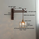 Axyaa Wood Square Glass Wall Sconce LED Lights with Pull Chain Switch