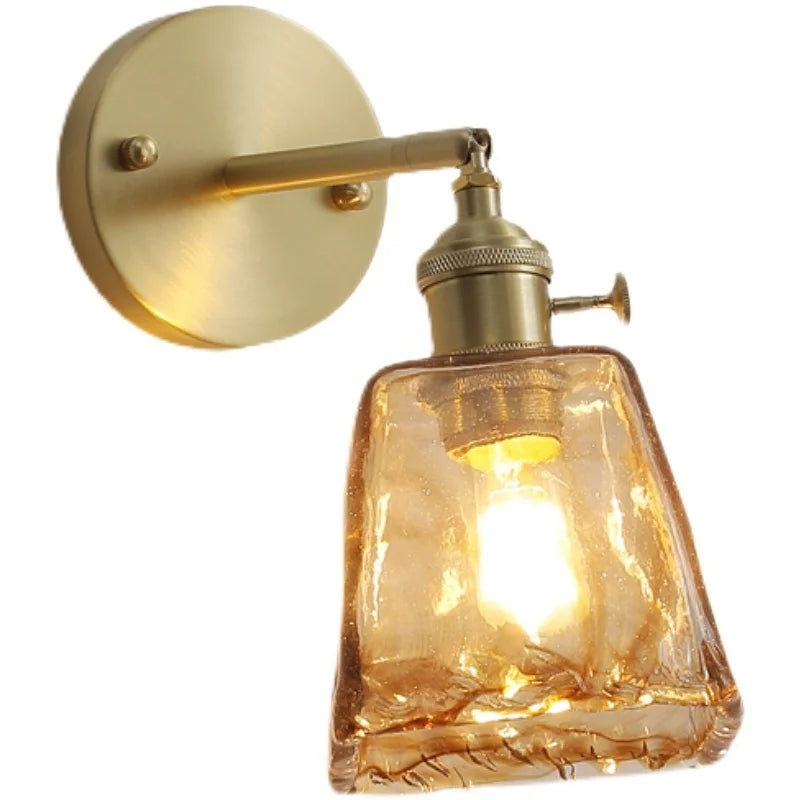 Axyaa Glass Copper LED Wall Lamp with Knob Switch for Modern Home Decor