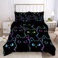 Axyaa Cat Cartoon Print Bedding Set - All-Season Comfort, Vibrant Design, Machine Washable