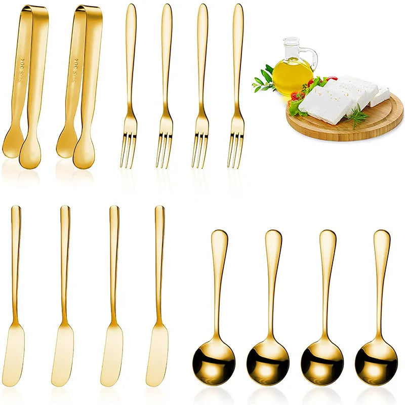 Axyaa 14-Piece Mini Cutlery Set: Tongs, Spatulas, Spoons, Forks - Non-Stick Tableware