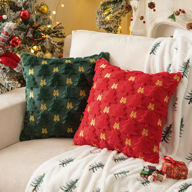 Axyaa Soft Plush Faux Fur Christmas Tree Pillow Cover for Winter Holiday Decor