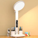 Axyaa LED Desk Lamp with Fan and USB Charge, Dimmable Foldable Table Light