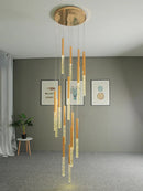 Axyaa Modern Gold LED Crystal Stair Chandelier for Large Hallway Loft