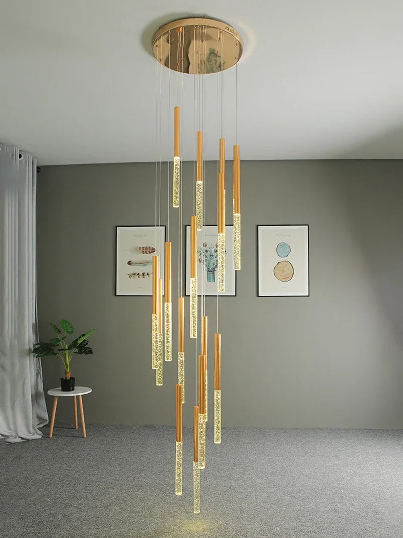 Axyaa Modern Luxury Staircase Chandelier Crystal LED Pendant Light for Lobby and Loft
