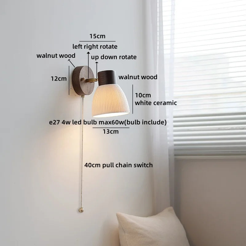 Axyaa Ceramic LED Wall Lamp, Swing Arm Rotate White Interior Light