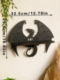 Gothic Black Dragon Wooden Wall Shelf Crystal Moon Phase Candle Holder for Aesthetic Home Decor by Axyaa