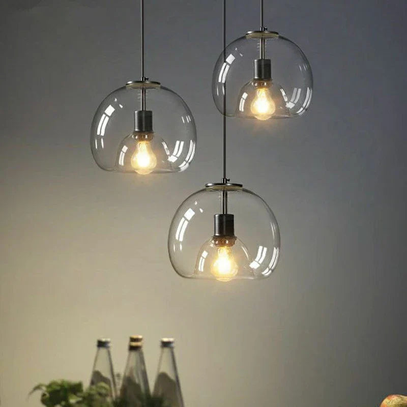 Axyaa Smoke Gray Amber Glass Pendant Lamps for Dining Table.