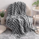 Axyaa Grey Wave Acrylic Knitted Throw Blanket with Tassels