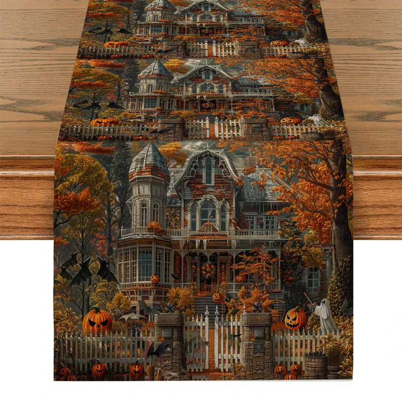 Axyaa Halloween Castle Cat Table Runner Kitchen Dining Decoration