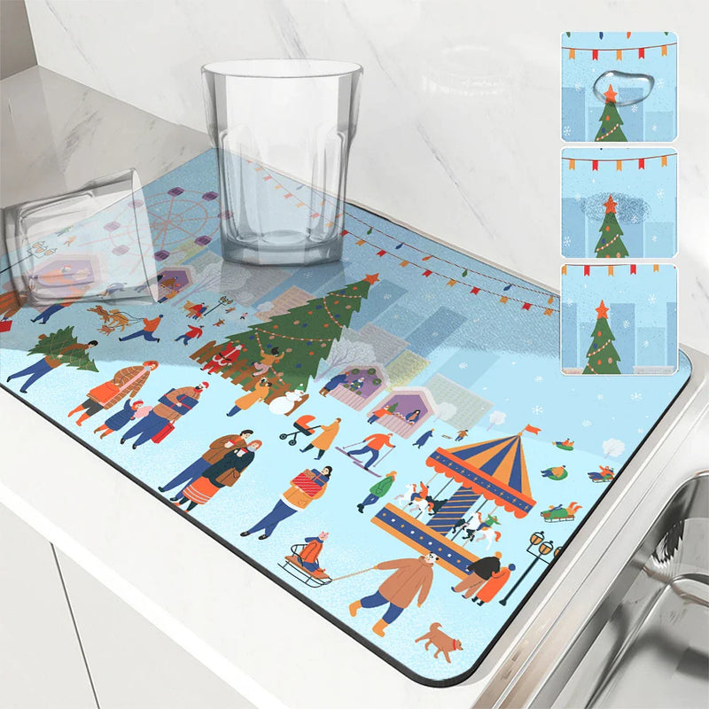 Axyaa Coffee Mat: Absorbent Rubber Backed Dish Drying & Bathroom Tableware Mat