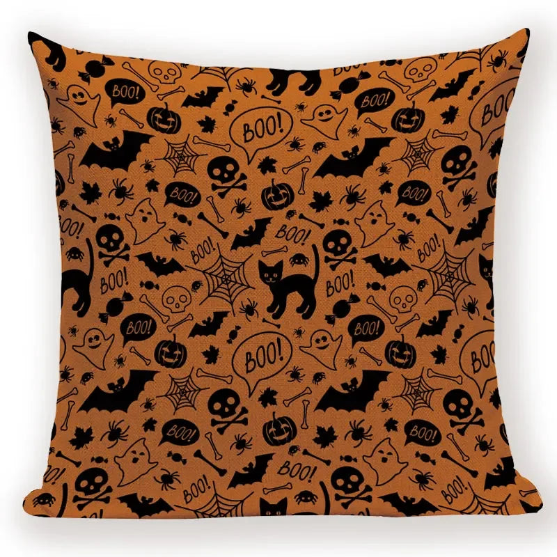 Axyaa Halloween Cushion Cover - Spooky Decorative Pillowcase with Pumpkin, Ghosts & Flying Carpet