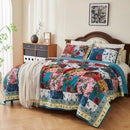 Axyaa Floral Queen Size Patchwork Quilt Set - Lightweight Reversible Bedspread Coverlet