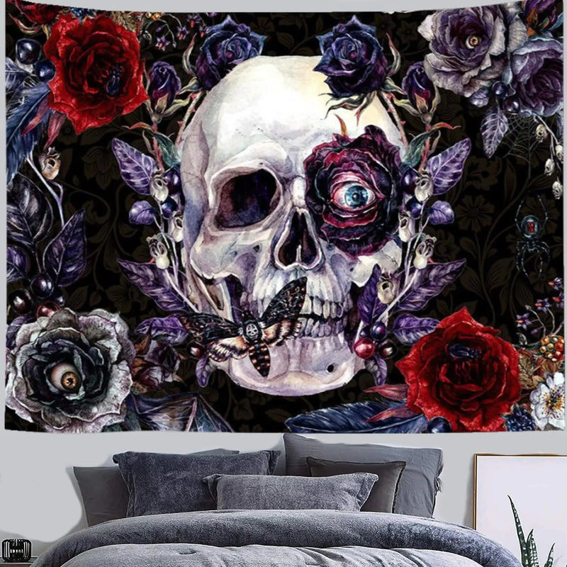 Axyaa Day of the Dead Skull Tapestry: Boho Room Decor Wall Hanging